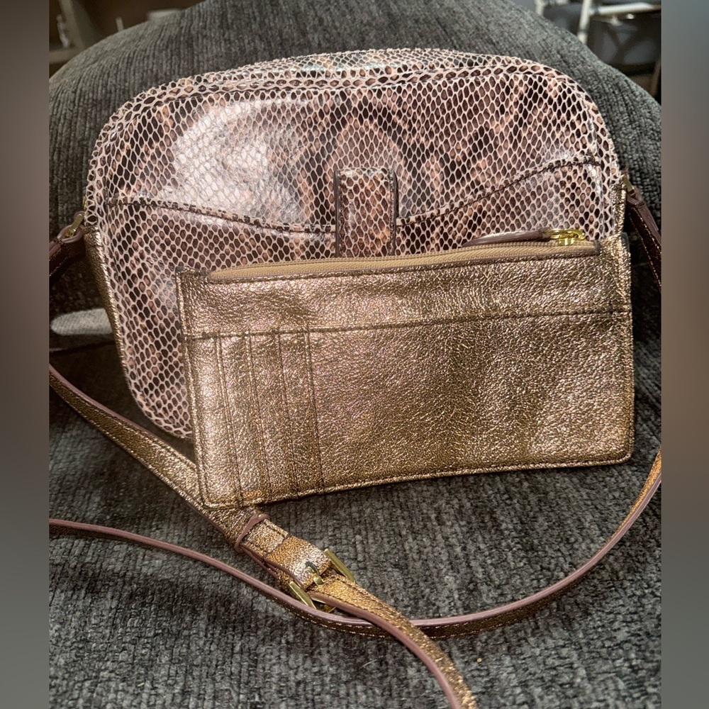 ✨ G.I.L.I. Snake Embossed Leather Rose Gold Crossbody Bag + Pouch ✨ - Picture 14 of 16